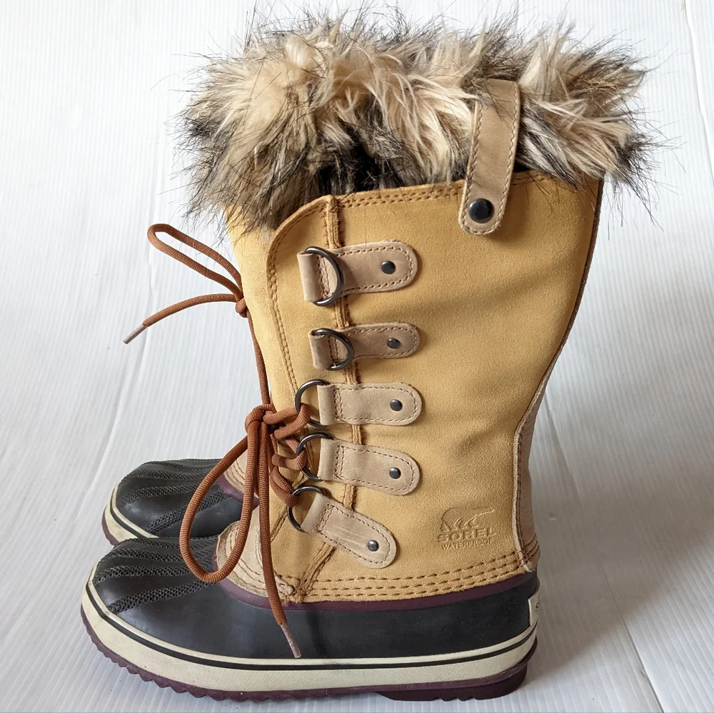 SOREL Joan of Arctic tan suede lace-up fur winter snow boots